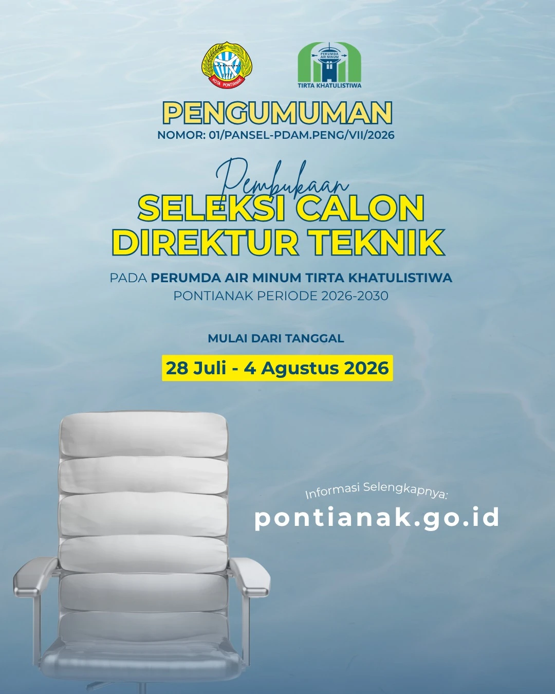 Pembukaan Seleksi Calon Direktur Teknik Perumda Air Minum Tirta Khatulistiwa Pontianak Periode 2026-2030